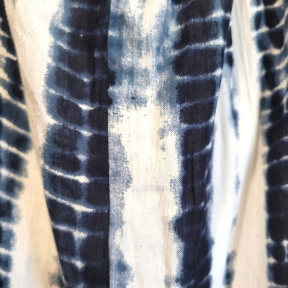 Large Tie Dye Smocked Lined Tassle String Long Sleeve Off the Shoulder Tunic - Picture 6 of 7